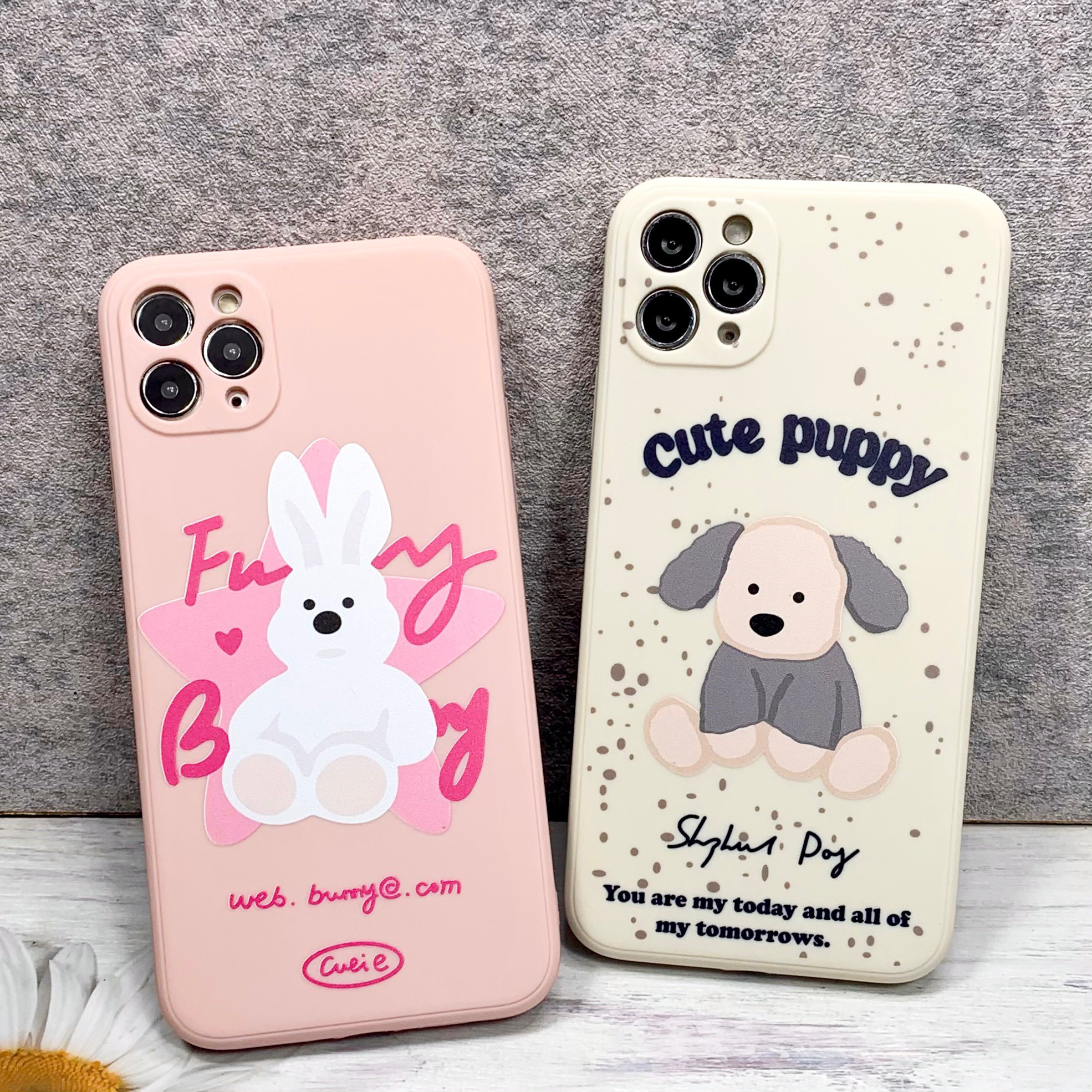 Ốp Lưng Silicon Màu Bảo Vệ Camera Bunny x Puppy