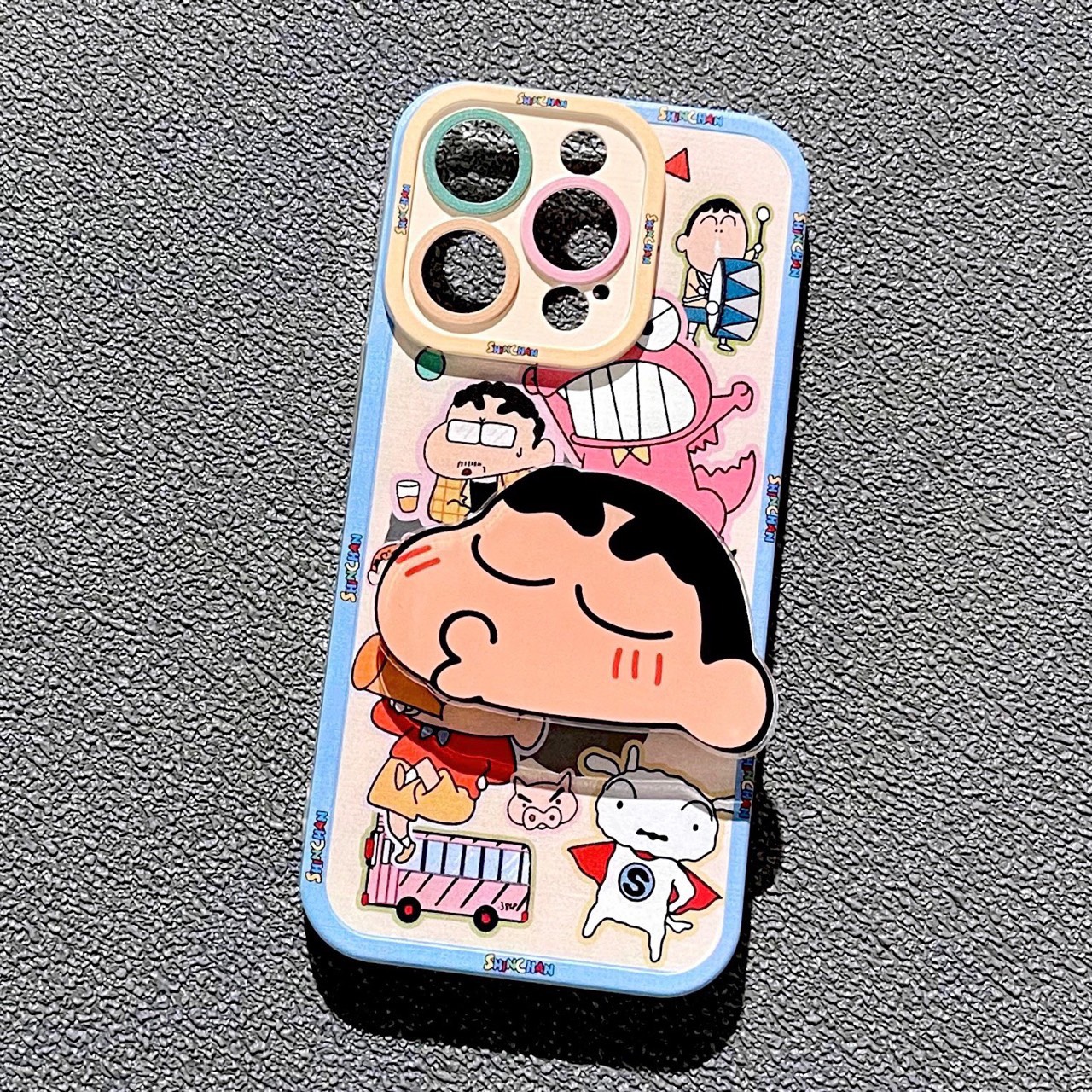 [KÈM POPSOCKET ] Ốp Lưng Silicon Chống Sốc Viền Nổi SHIN CHAN