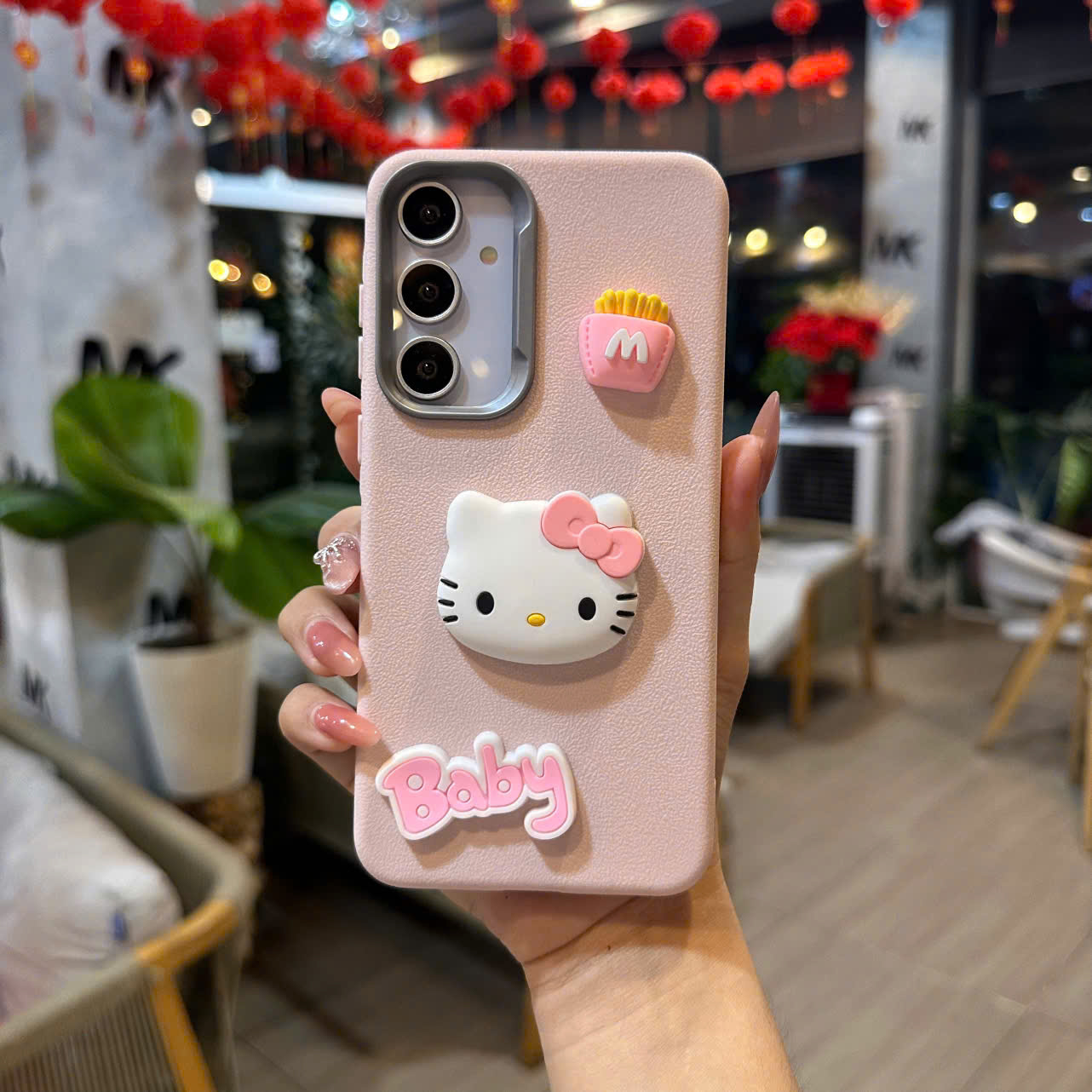 Ốp Vân Da Viền Camera Bạc - Mẫu Thú Nổi Baby Cat (CT)