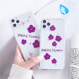 [ IPHONE ] Ốp Lưng Viền Cong Silicon Trong Suốt Chống Sock, Va Đập Purple Folwers