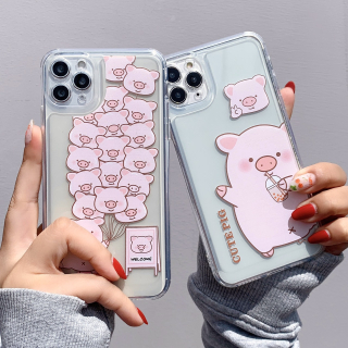 Ốp Lưng Silicon Trong Suốt Space Bảo Vệ Camera Cute Pig