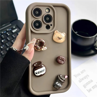 Ốp TPU Mềm Viền Bậc Thang Mẫu Hình Nổi Bear Coffe