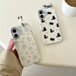 Ốp Vân Da Viền Camera Bạc - Mẫu Happy Cat !!!