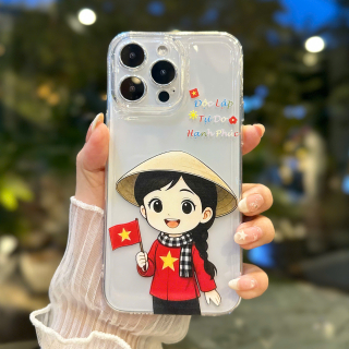 Ốp Lưng Trong Suốt - Mẫu Nữ Cầm Cờ