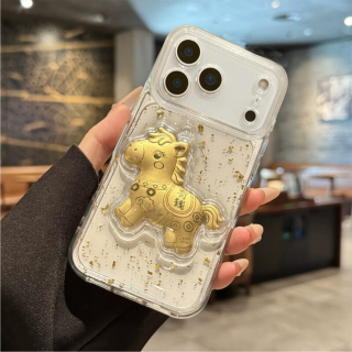 Ốp Lưng Pha Lê 3D Trong Suốt Lá Vàng  - Golden Horse