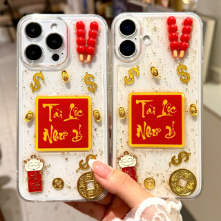 Ốp Lưng Pha Lê 3D Trong Suốt Lá Vàng  - Tài Lộc Như Ý