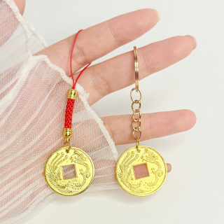 MÓC KHÓA / DÂY TREO  ĐỒNG TIỀN RỒNG PHƯỢNG - MAY MẮN, TÀI LỘC