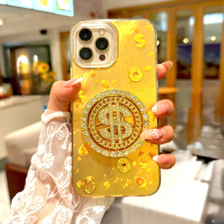 Ốp Lưng Lông Vũ Phản Quang - Đồng Tiền Vàng Xoay