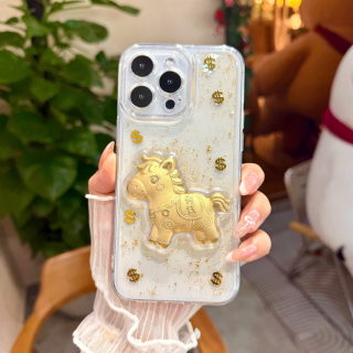 Ốp Lưng Pha Lê 3D Trong Suốt Lá Vàng  - Ngựa Vàng