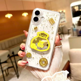 Ốp Lưng Pha Lê 3D Trong Suốt Lá Vàng  - Túi Tiền Vàng