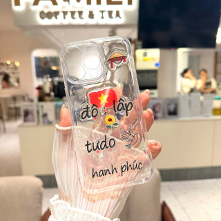 Ốp Lưng Pha Lê 3D Trong Suốt Lá Vàng  - Độc Lập Tự Do Hạnh Phúc !!!